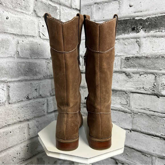 Nine West Tan Suede Square Toe Low Block Heel Boots Size 7 - Picture 7 of 13